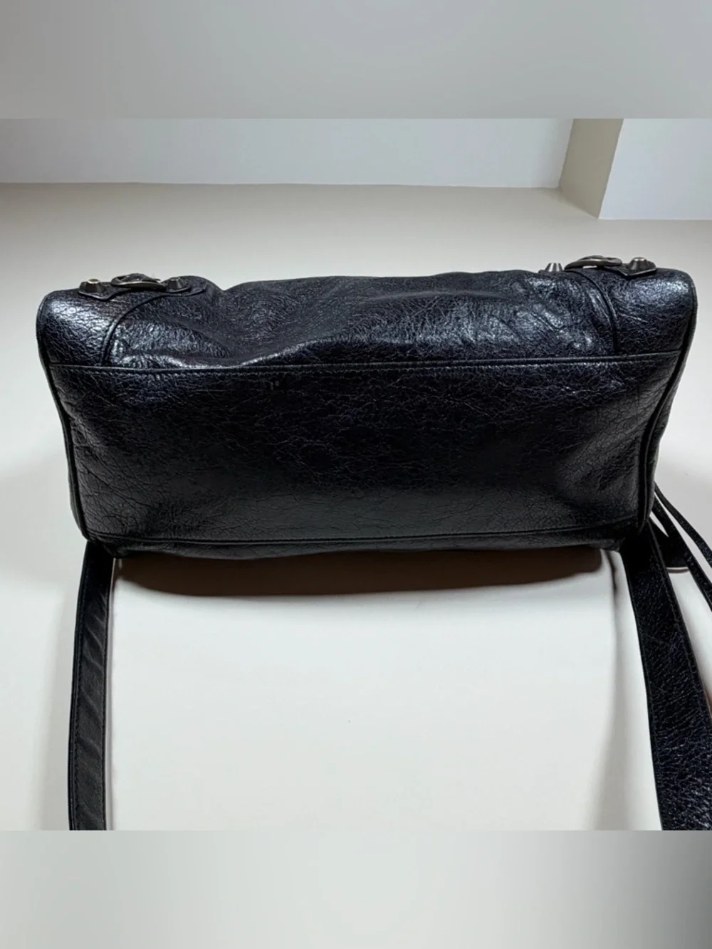 Balenciaga Classic Velo Black Leather Bag Aged Brass Moto Crossbody - Picture 12 of 16
